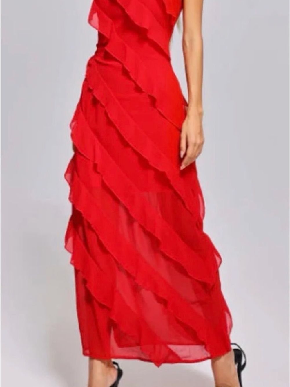 Commense Red Ruffle Maxi Dress NWT Size Large - Picture 2 of 9